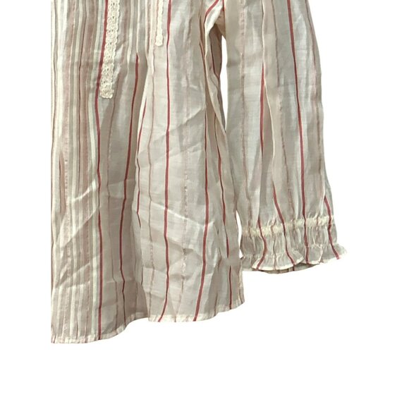 Vintage-Inspired Current Air Women's Striped Lace Blouse Bohemian Cottagecore - Picture 2 of 7